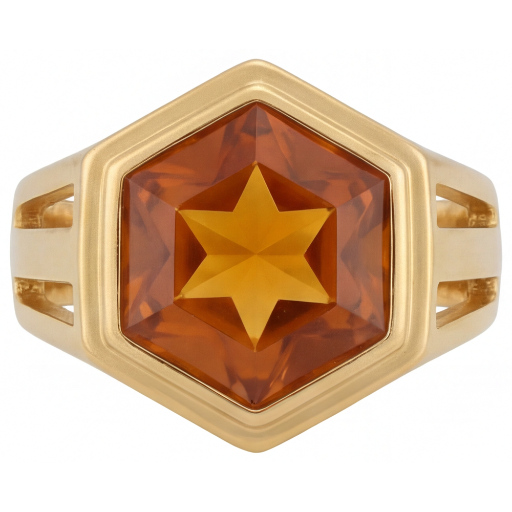 Citrin Hexagon Schmuckstein-Ring in 14K Gelbgold – Hauptansicht