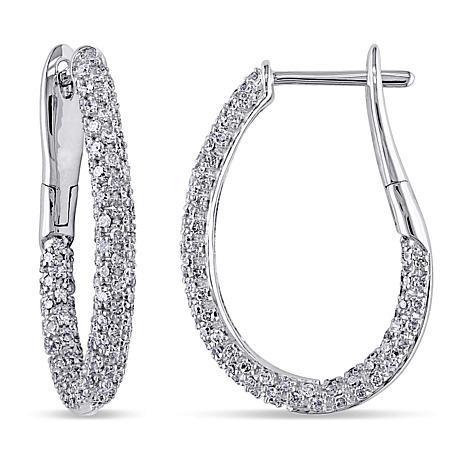 Damen 14K Weißgold Rundschliff Echte Diamant Hoop Ohrring Schmuck 3 Ct.