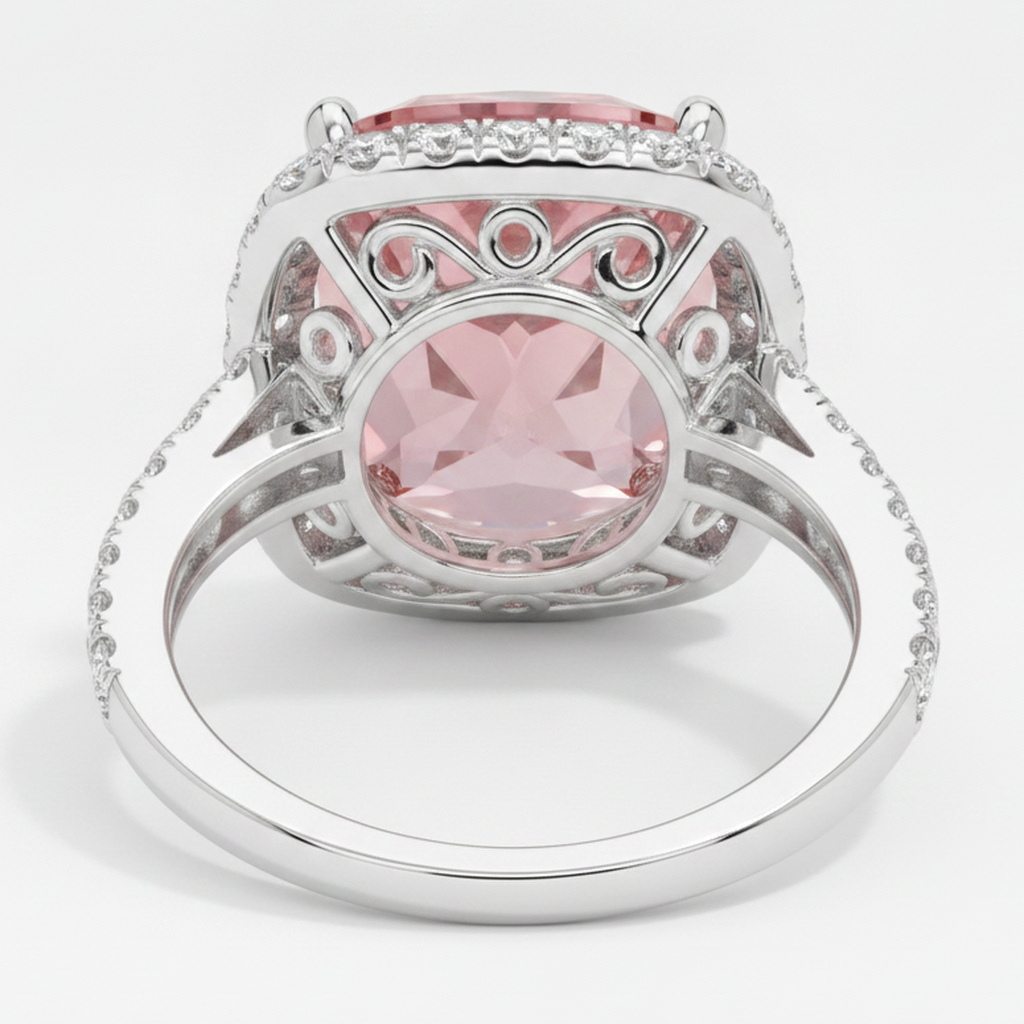 Halo-Pavé-Ring aus 14 Karat Weißgold mit natürlichem pfirsichfarbenem Padparadscha-Saphir im Kissenschliff, 2,8 Karat