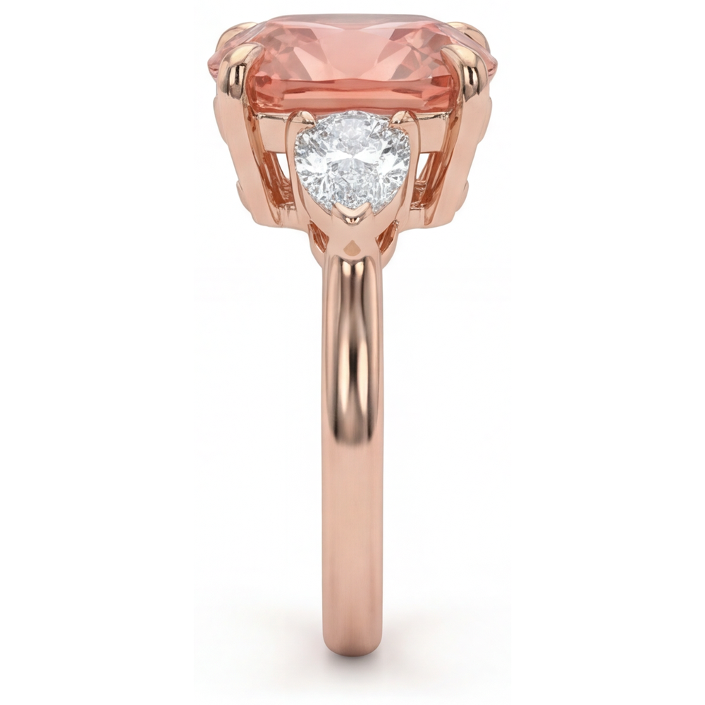 Padparadscha-Saphir Verlobungsring 2,9 Karat natürlicher Kissenschliff Dreistein schlicht 14 Karat Roségold