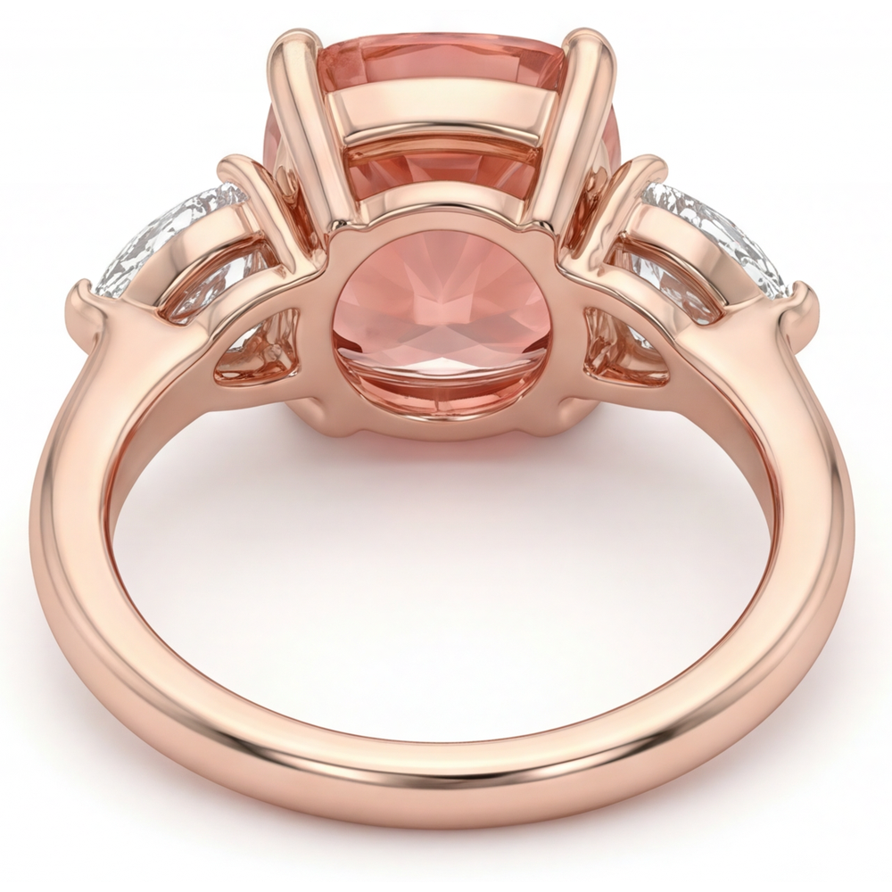 Padparadscha-Saphir Verlobungsring 2,9 Karat natürlicher Kissenschliff Dreistein schlicht 14 Karat Roségold