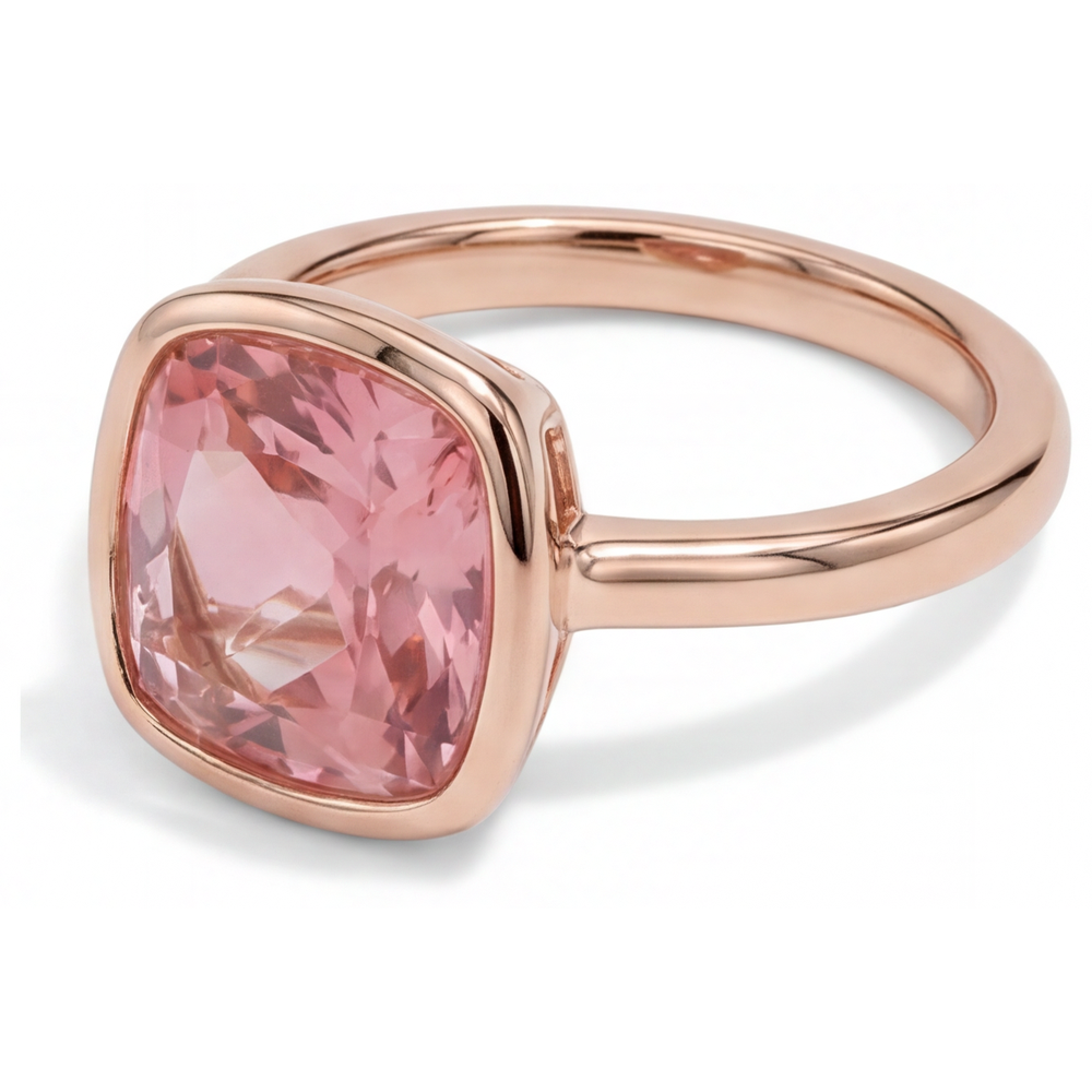 Padparadscha-Saphir Verlobungsring 2,5 Karat Echter Kissenschliff Lünette Solitär 14 Karat Roségold