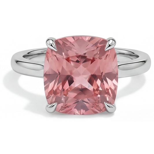 Padparadscha-Saphir Verlobungsring 3 Karat Natürlicher Solitär im Kissenschliff 14 Karat Weißgold