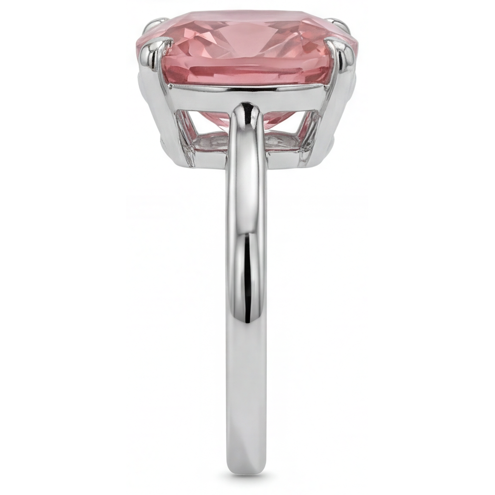 Pfirsich-Saphir Verlobungsring, 3 Karat echter Padparadscha im Kissenschliff, Solitär mit Kathedral-Fassung, 14 Karat Weißgold
