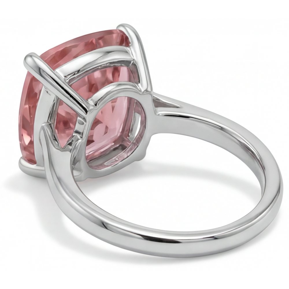 Pfirsich-Saphir Verlobungsring, 3 Karat echter Padparadscha im Kissenschliff, Solitär mit Kathedral-Fassung, 14 Karat Weißgold