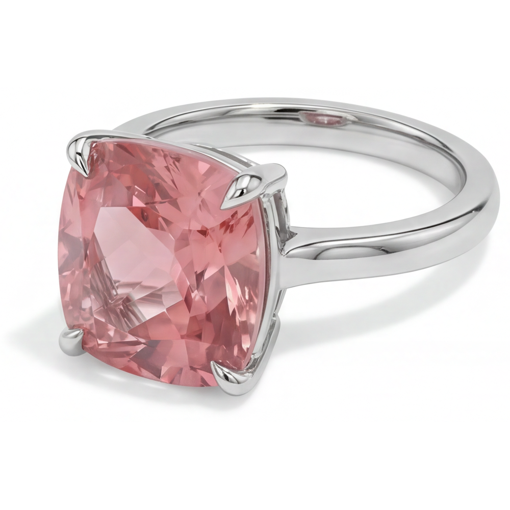 Padparadscha-Saphir Verlobungsring 3 Karat natürlicher Kissenschliff schlichter Solitär 14 Karat Weißgold
