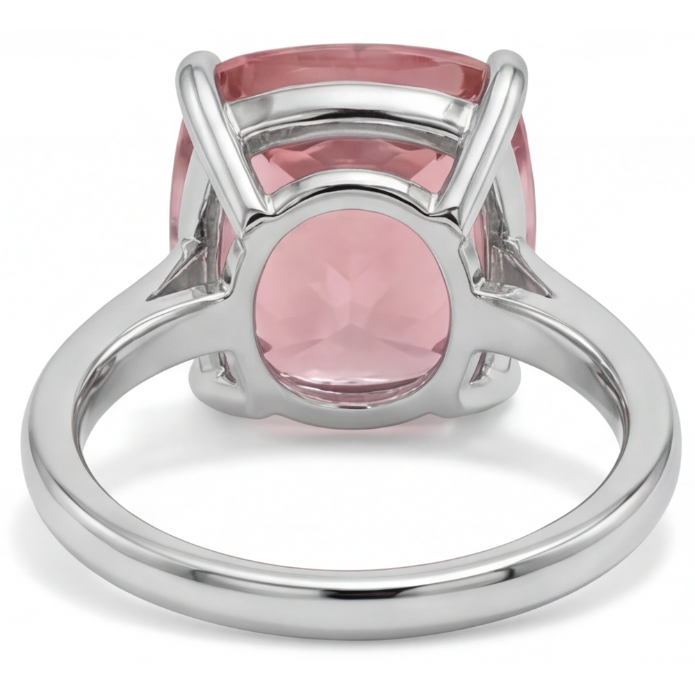 Pfirsich-Saphir Verlobungsring, 3 Karat echter Padparadscha im Kissenschliff, Solitär mit Kathedral-Fassung, 14 Karat Weißgold