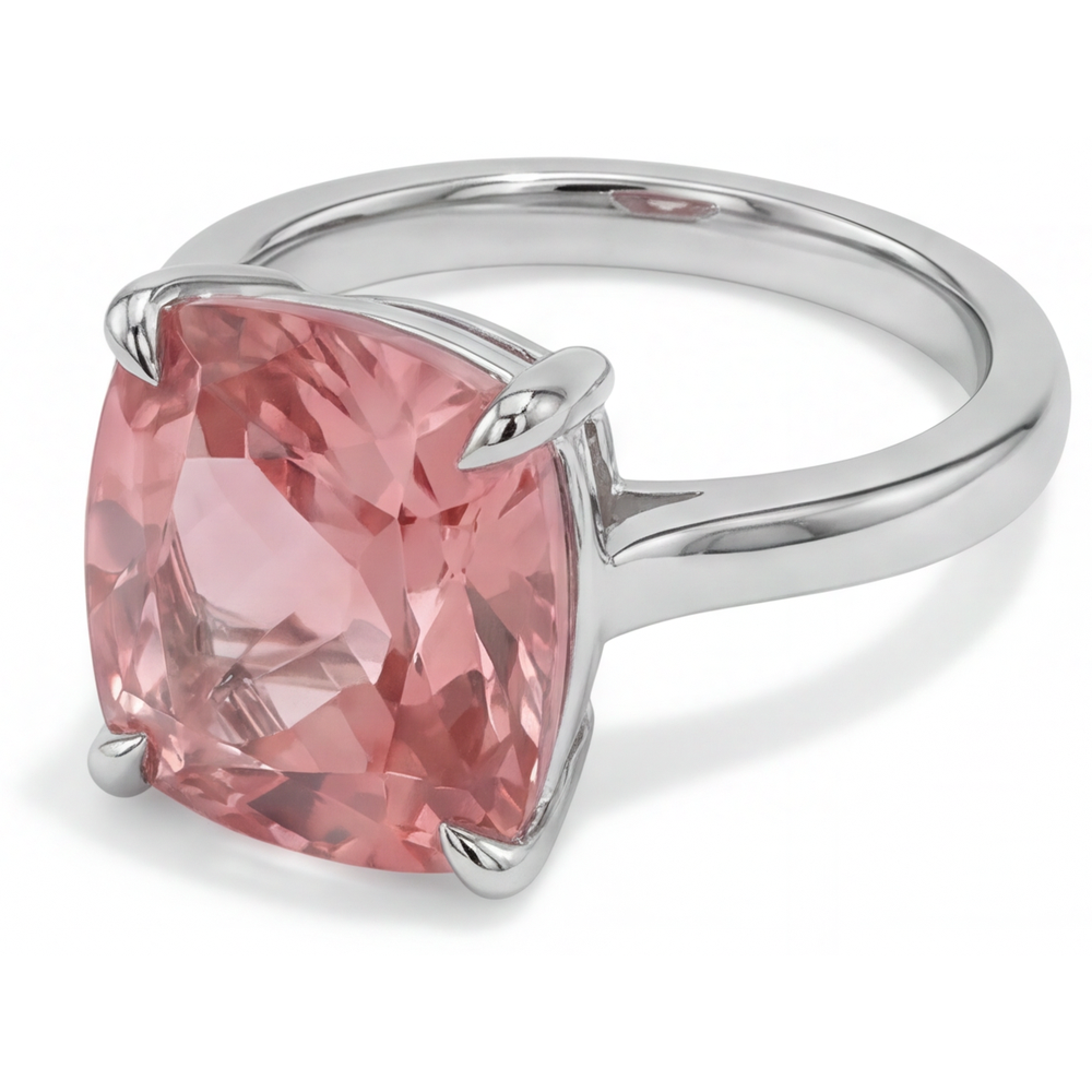 Padparadscha-Saphir Verlobungsring 3 Karat natürlicher Kissenschliff schlichter Solitär 14 Karat Weißgold