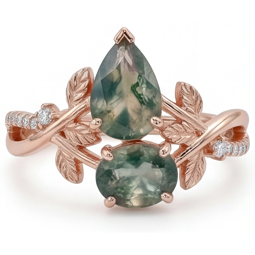 Schmuckstein-Ring 14K Roségold mit Dendritic Agate – Schrägansicht