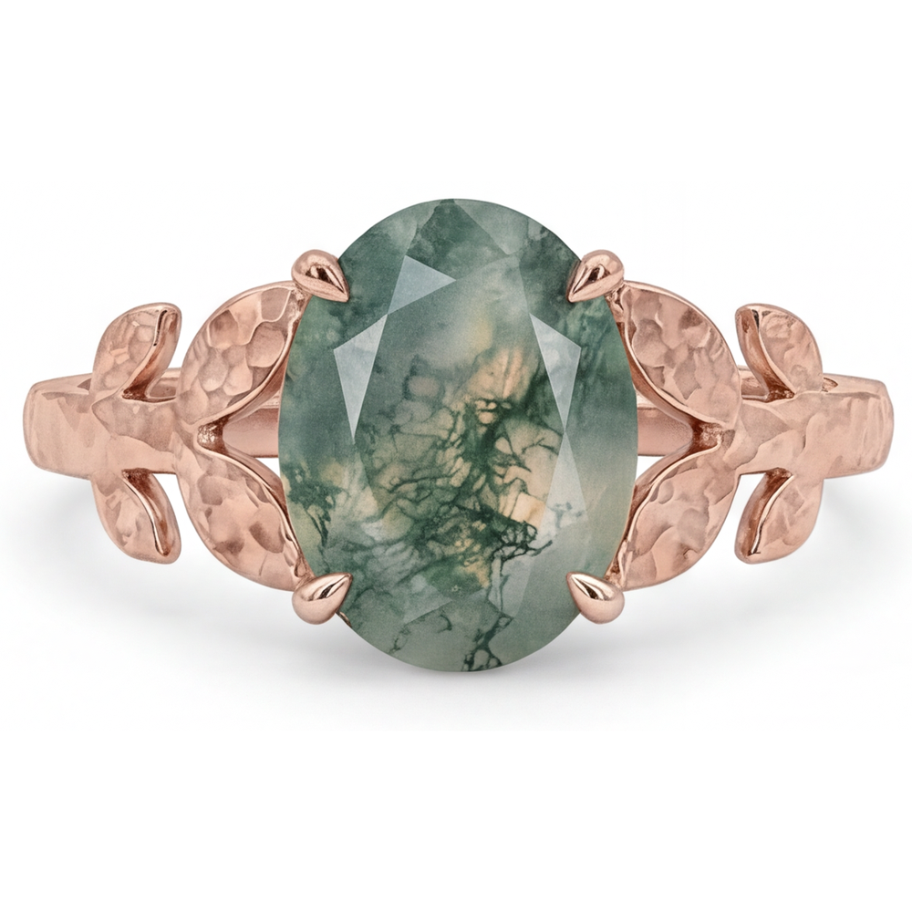 Dendritic Agate Oval Schmuckstein-Ring in 14K Roségold – Hauptansicht