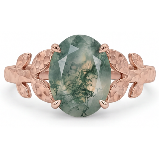 Dendritic Agate Oval Schmuckstein-Ring in 14K Roségold – Hauptansicht