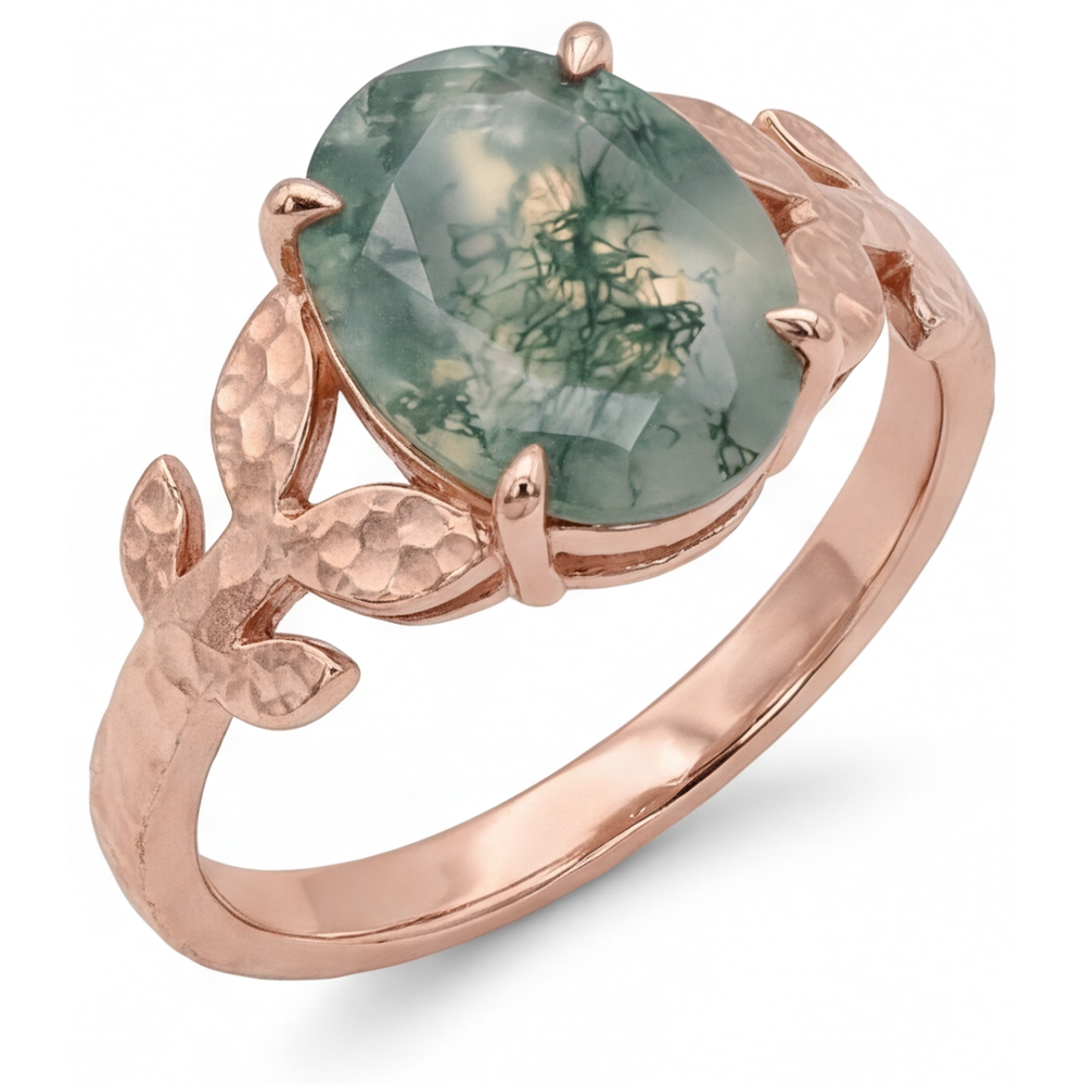 Authentischer Dendritic Agate Schmuckstein-Ring 4,0 Karat 14K Roségold – Frontansicht