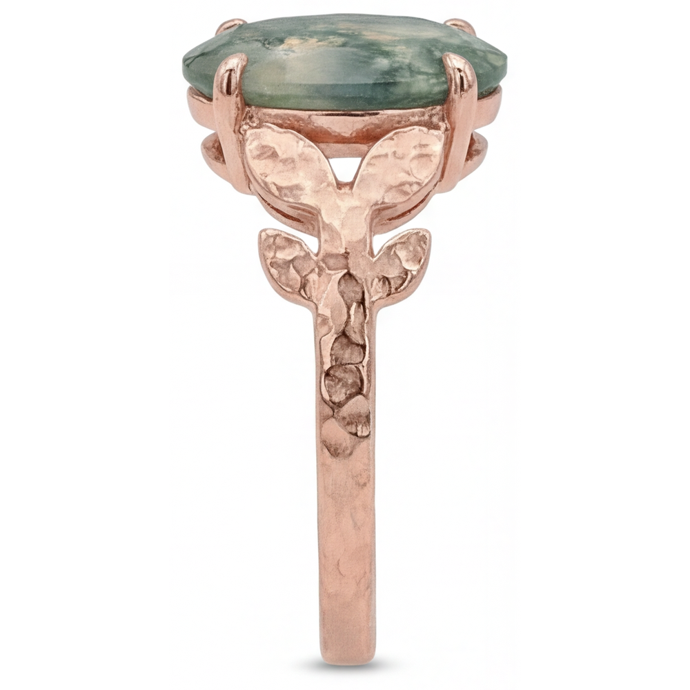 Schmuckstein-Ring 14K Roségold mit Dendritic Agate – Schrägansicht