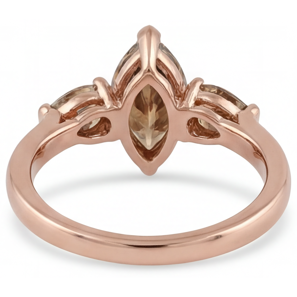 Authentischer Diamant Drei-Stein-Ring 1,5 Karat 14K Roségold – Schrägansicht