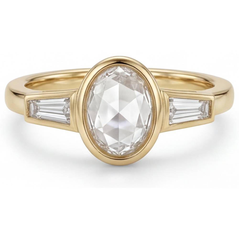 Handgemachter Diamant Drei-Stein-Ring 2 Karat – Hauptansicht