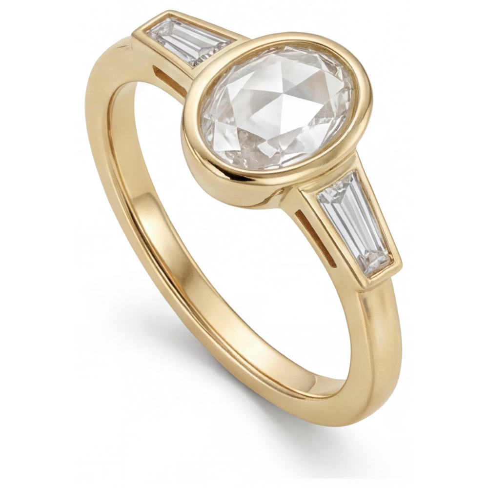 Erdgewonnener Diamant Drei-Stein-Ring – Frontansicht
