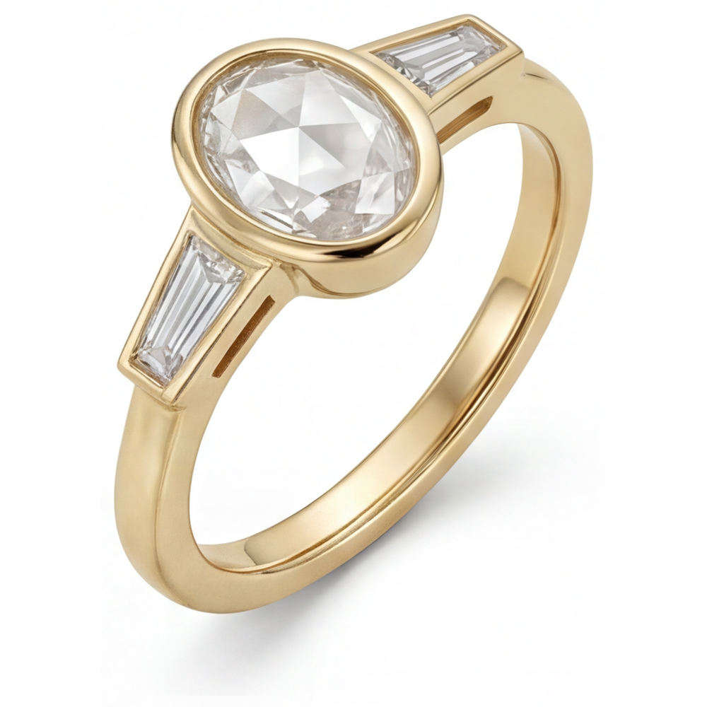 Oval Diamant Ring in 14 Karat Gelbgold – Seitenansicht