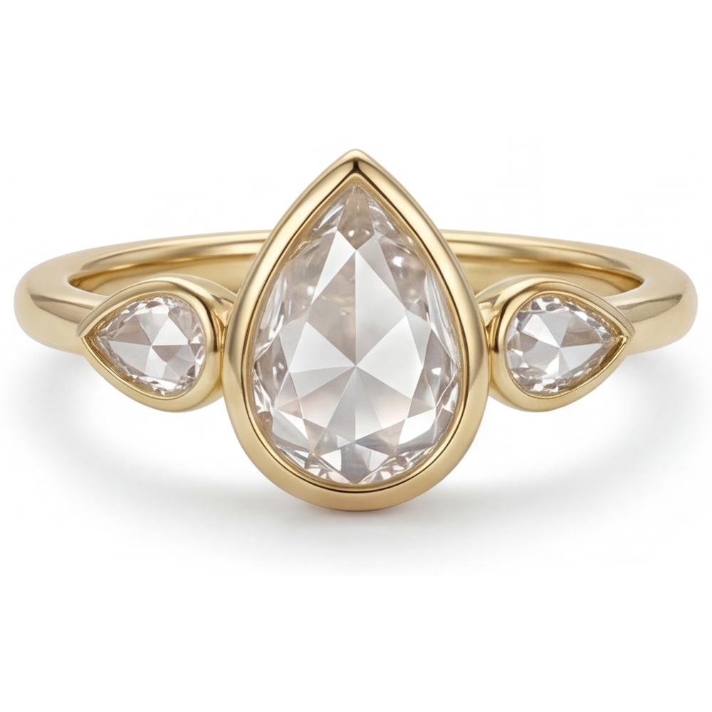 Dreisteinring 14 Karat Gelbgold mit Diamant – Hauptansicht