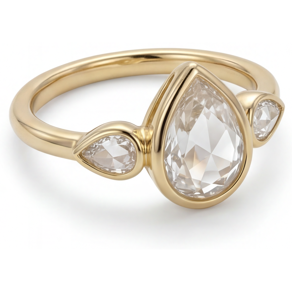 Tropfen-Schliff Diamant Ring in 14 Karat Gelbgold – Seitenansicht