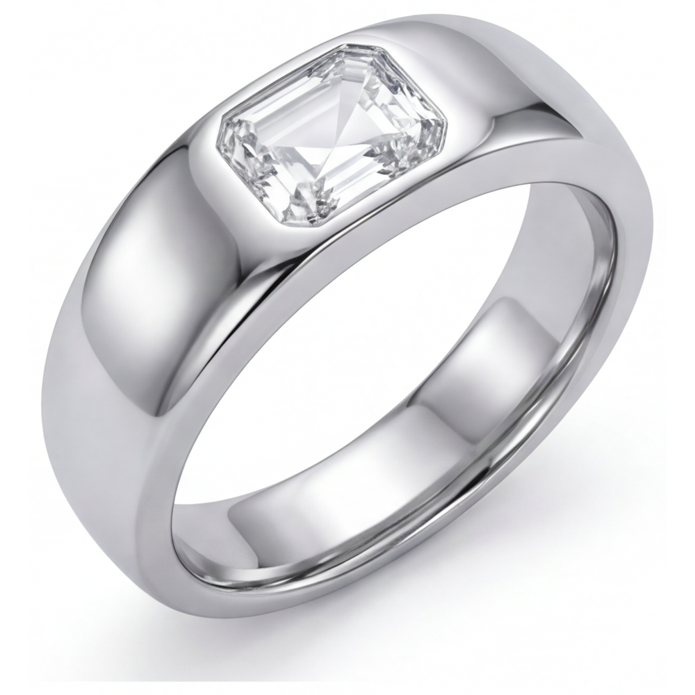 Treppen-Schliff Diamant Ring in 14 Karat Weißgold – Frontansicht