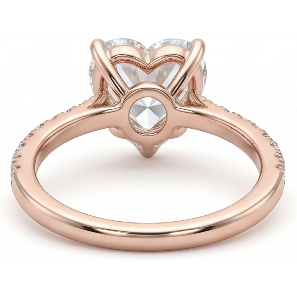 Diamant Solitär mit Seitensteinen 2-Karat 14K Roségold – Rückansicht