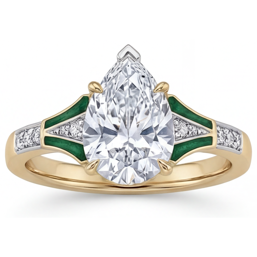 Birnen-Schliff Diamant Ring in Zweifarbiges 14K Gold – Frontansicht