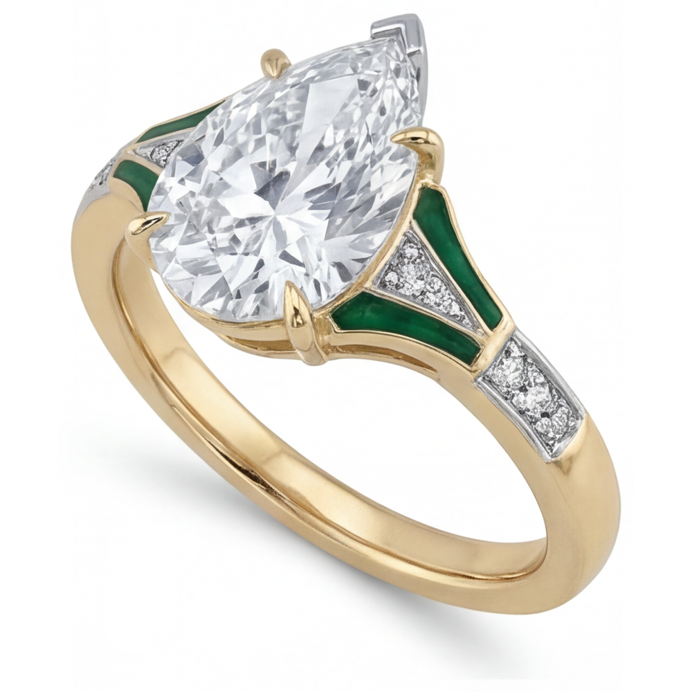 Solitär-Ring mit Akzenten Zweifarbiges 14K Gold mit Diamant – Schrägansicht