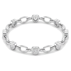 Diamant-Herz-Armband 3 Karat im Labor gezüchtet, ovale Stationsglieder, 14 Karat Weißgold, 7 Zoll