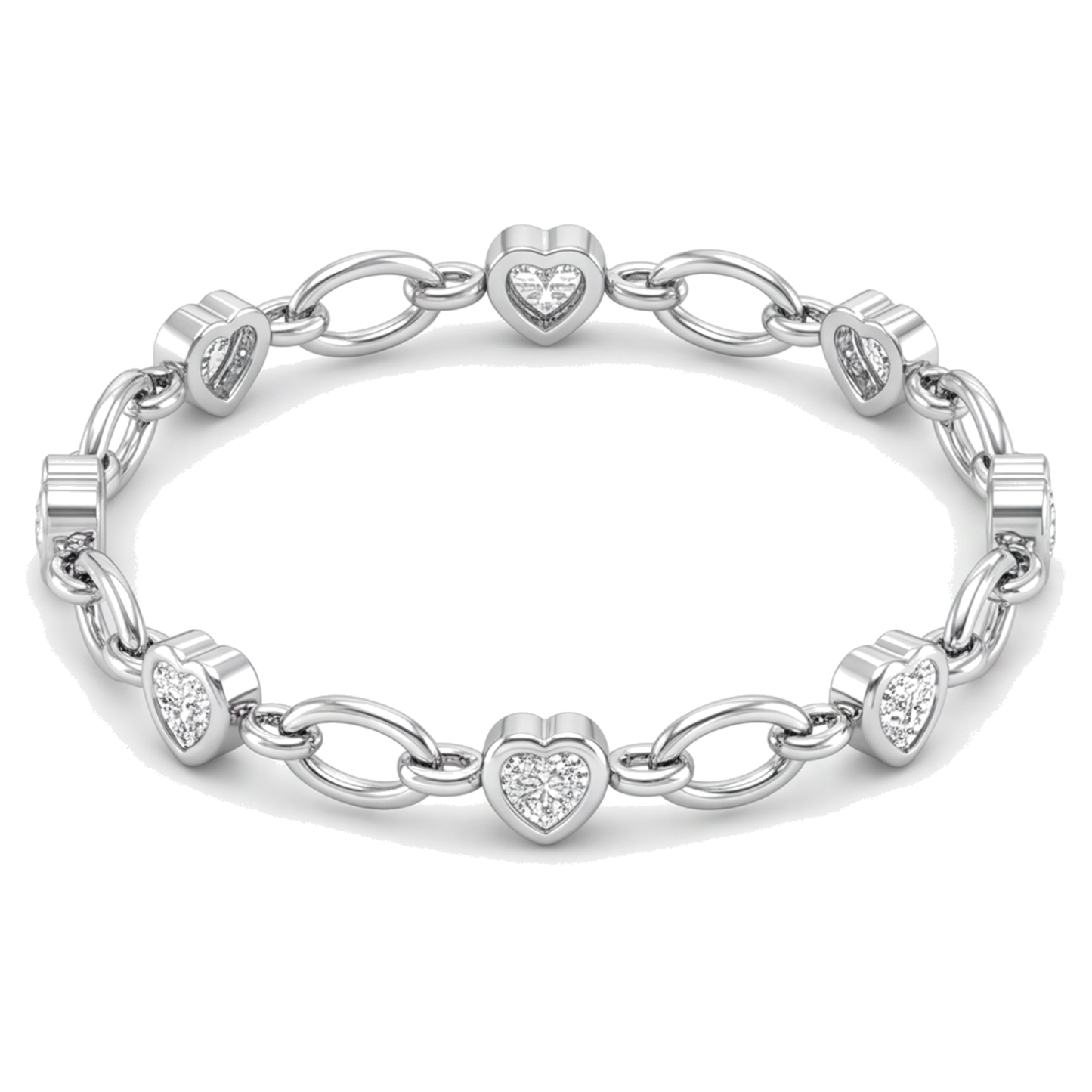Diamant-Herz-Armband 3 Karat im Labor gezüchtet, ovale Stationsglieder, 14 Karat Weißgold, 7 Zoll