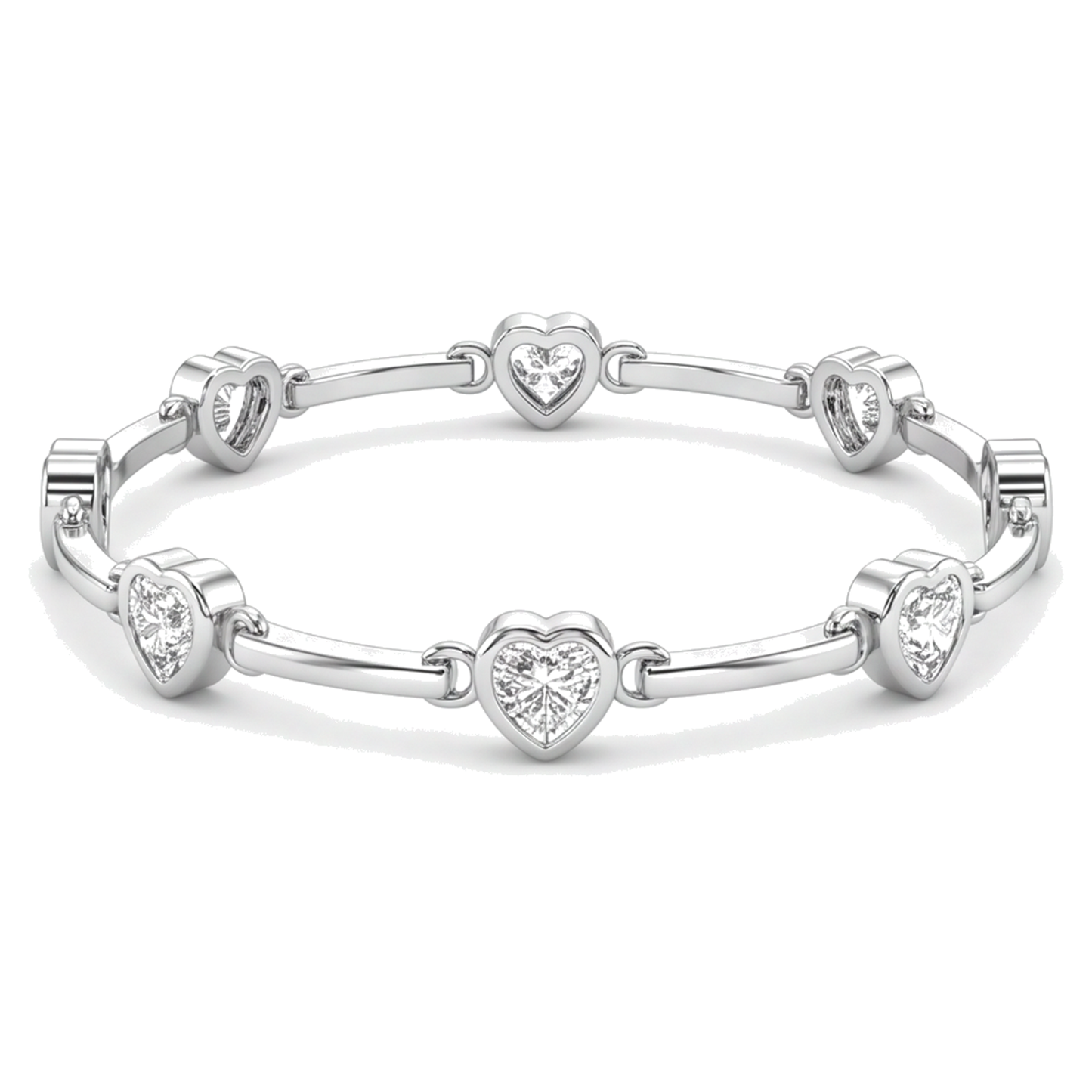 Diamant-Herzarmband, 4 Karat, im Labor gezüchtet, Stäbchen-Elemente, 14 Karat Weißgold, 7 Zoll