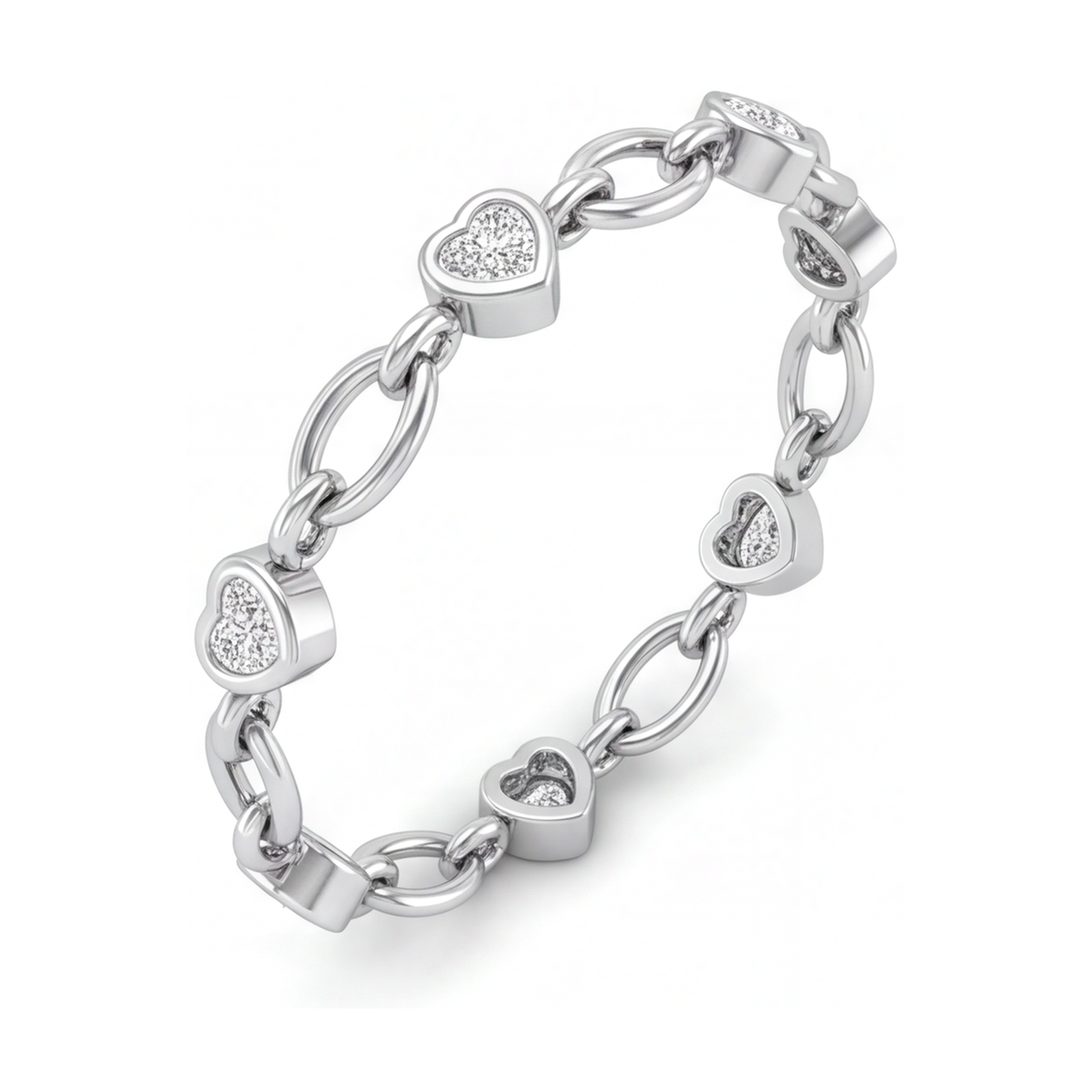 Diamant-Herz-Armband 3 Karat im Labor gezüchtet, ovale Stationsglieder, 14 Karat Weißgold, 7 Zoll