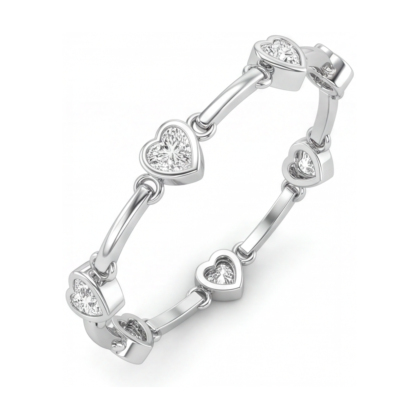 Diamant-Herzarmband, 4 Karat, im Labor gezüchtet, Stäbchen-Elemente, 14 Karat Weißgold, 7 Zoll