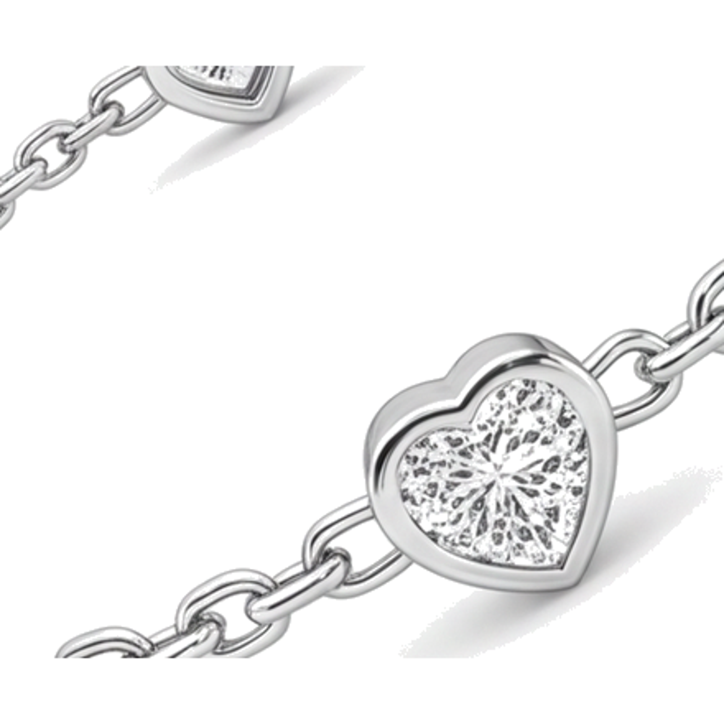 Diamant-Herz-Station-Armband 3 Karat im Labor gezüchtet Lünette 14 Karat Weißgold 7 Zoll