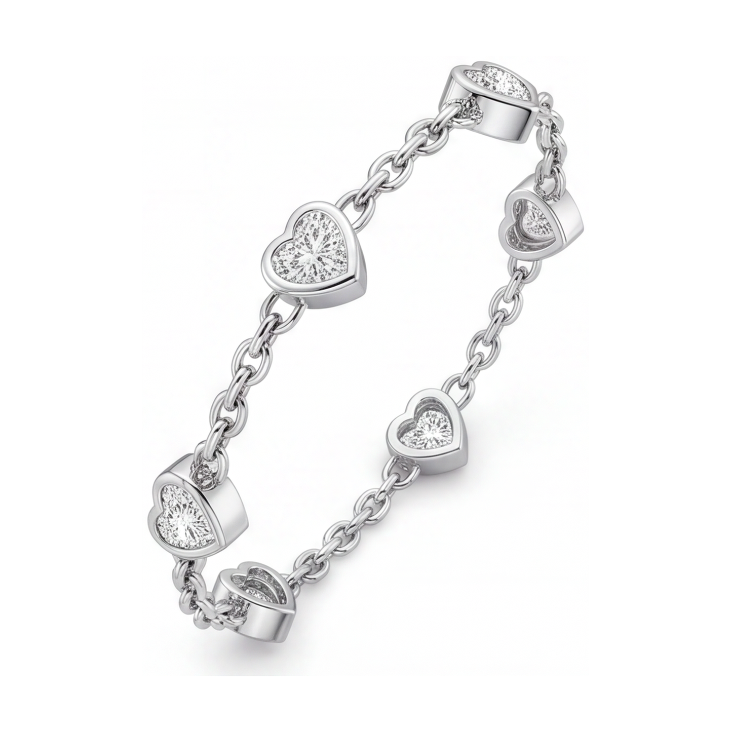 Diamant-Herz-Station-Armband 3 Karat im Labor gezüchtet Lünette 14 Karat Weißgold 7 Zoll
