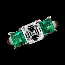 Drei Stein Asscher Diamant & Smaragd Ring 7,50 Karat
