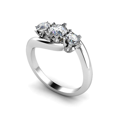Ehering Mit Drei Steinen Und Echt Diamanten Im Rundschliff, 1,60 Ct.