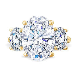 Ovaler 3 Karat Echt Diamant Drei Steine Verlobungsring Gelbgold Schmuck