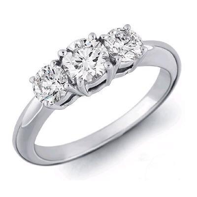 Runder Echt Diamant-Drei-Stein-Verlobungsring 1.60 Karat Weißgold 14K
