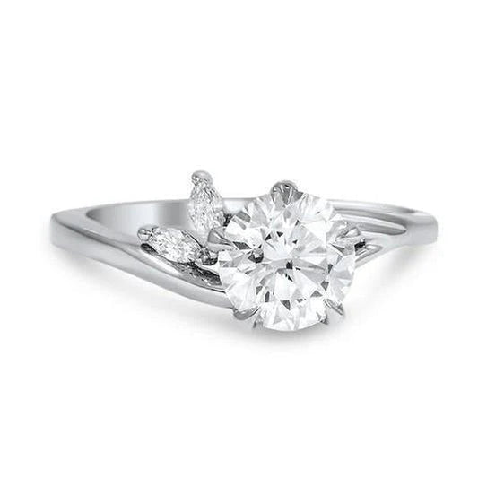 Weißgold 14K Rund & Marquise Schliff 2.80 Ct Echte Diamanten 3 Steine Ring Neu