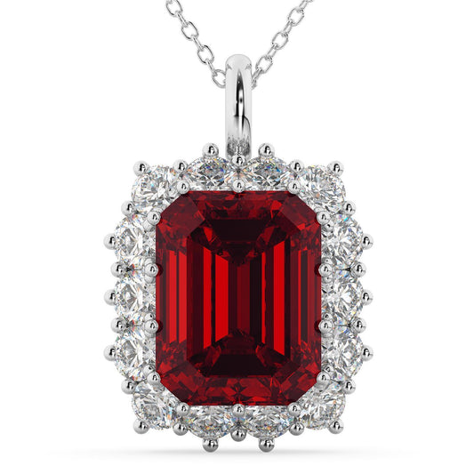 Smaragdschliff Roter Rubin und Diamant Damen Anhänger Weißgold 9,75 ct. - harrychadent.ch