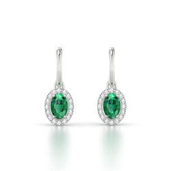 Creolen baumeln 7.80 Karat Grün Smaragd & Diamant Weißgold 14K