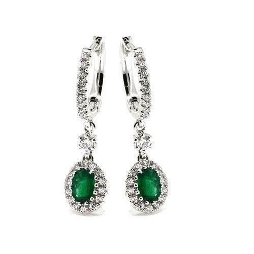 Damen Ohrringe 4,50 Karat Grün Smaragd mit Diamanten Gold 14K