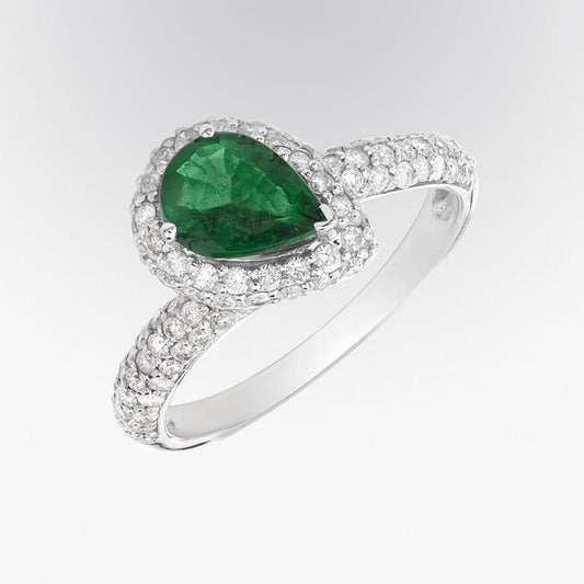 7,35 ct Grün Smaragd und Diamanten Ehering Krappenset 14K Gold Weiß