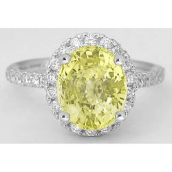 Ovaler Ring mit gelbem Saphir und rundem Diamanten Weißgold 3,5 ct.