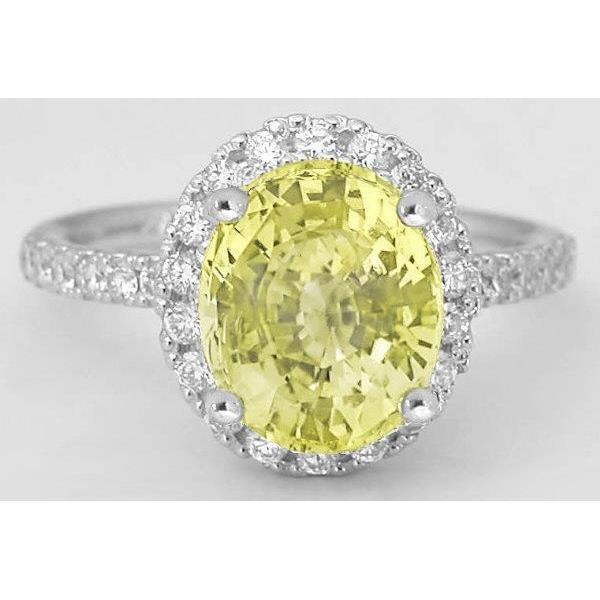 Ovaler Ring mit gelbem Saphir und rundem Diamanten Weißgold 3,5 ct. - harrychadent.ch