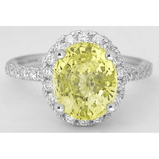 Ovaler Ring mit gelbem Saphir und rundem Diamanten Weißgold 3,5 ct. - harrychadent.ch