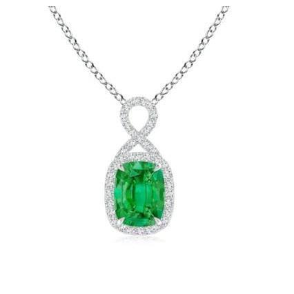 Damen Halskette 7.65 Karat Grön Smaragd und Diamanten Weißgold 14K