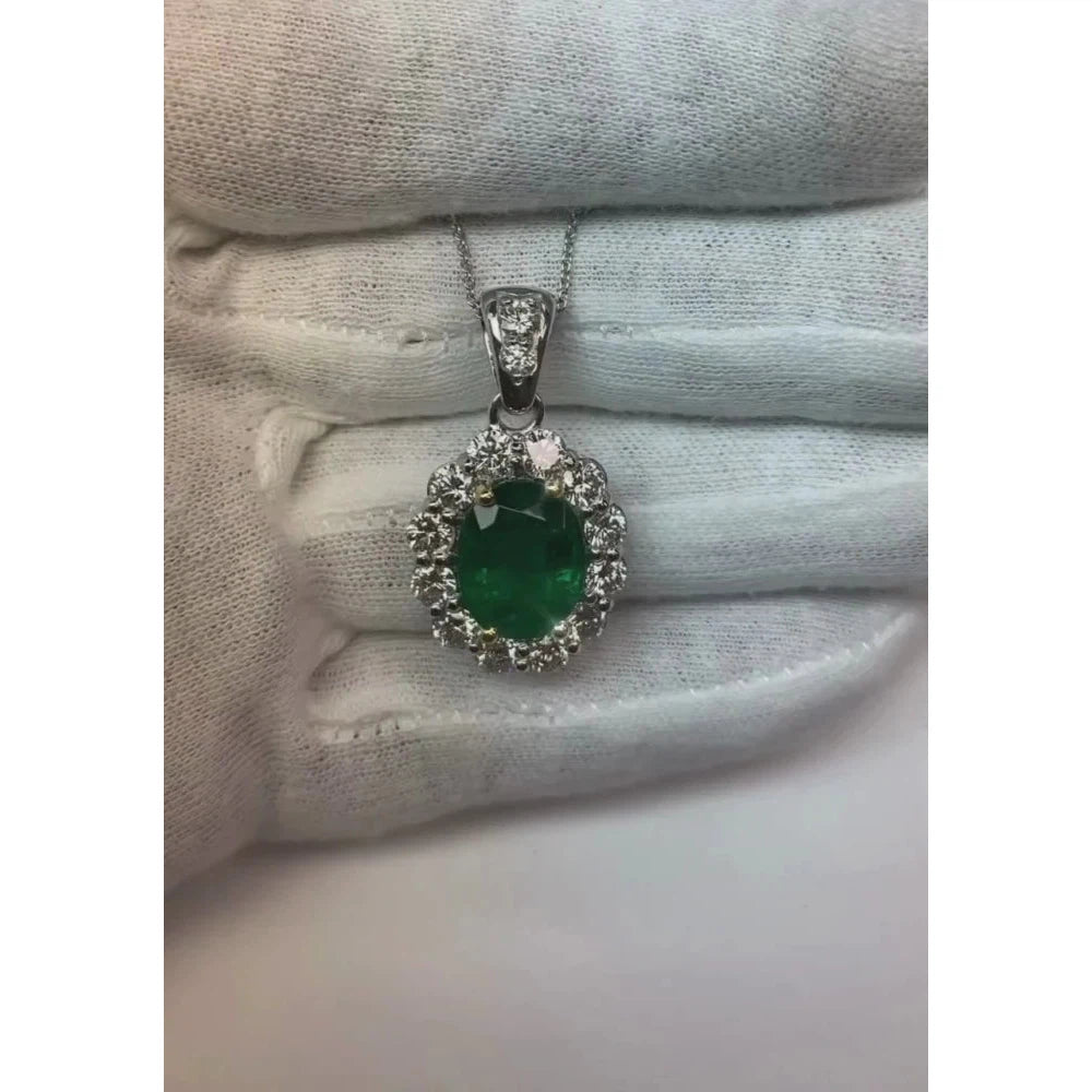 Grön  Smaragd mit Diamant-Edelstein-Anhänger-Halskette 7.85 Karat14K