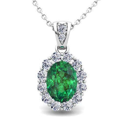 Grön  Smaragd mit Diamant-Edelstein-Anhänger-Halskette 7.85 Karat WG 14K