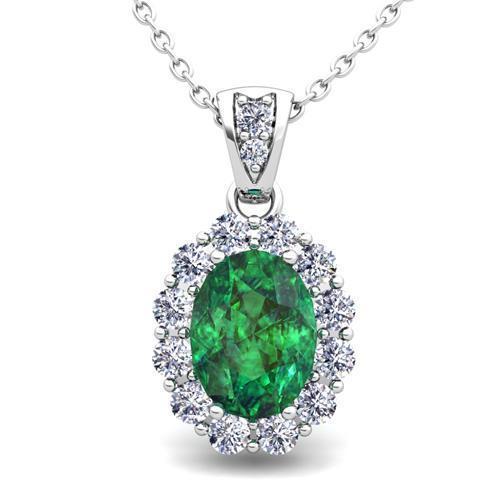 Grön  Smaragd mit Diamant-Edelstein-Anhänger-Halskette 7.85 Karat WG 14K